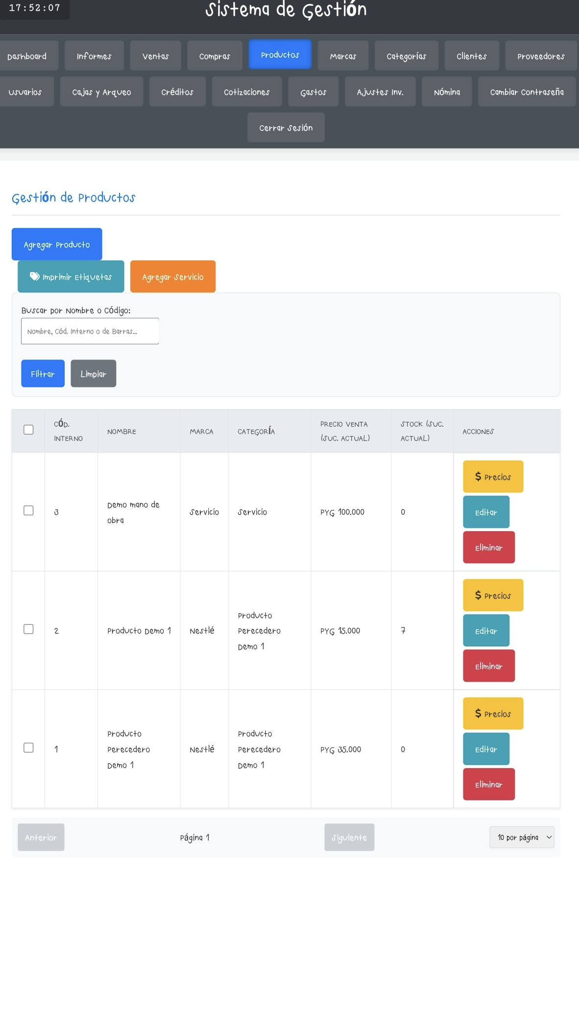 Gestión de Productos e Inventario